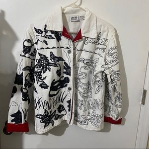 Vintage Chico's Design White Embroidered Jacket Chicos size 1 (8-10)